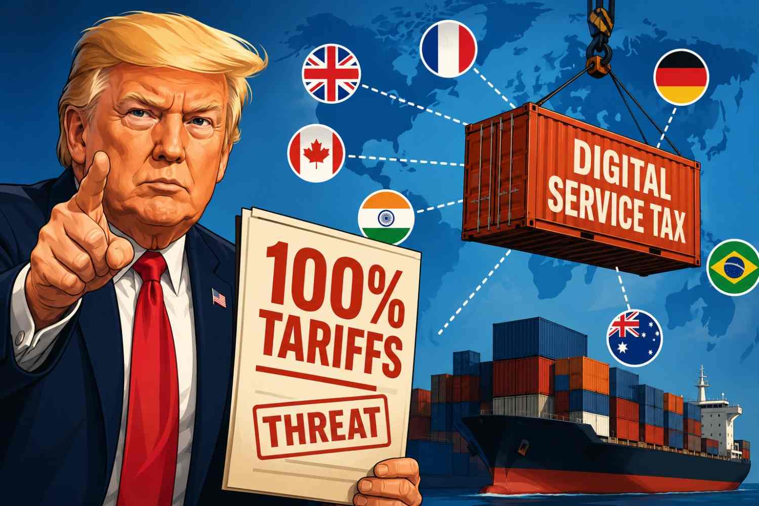 Trump threatens 100% tariffs on countries planning digital service taxes