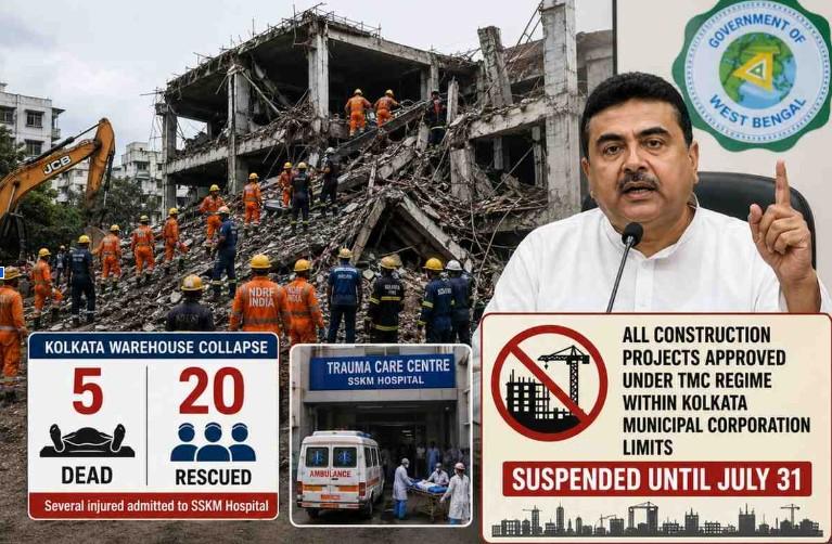 Kolkata Warehouse Collapse Claims Five Lives; CM Suspends Ongoing City Projects Until July 31
